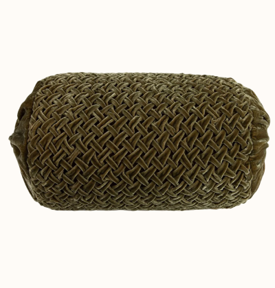 Anke Drechsel Basket Weave Silk Velvet Bolster Pillow - Olive