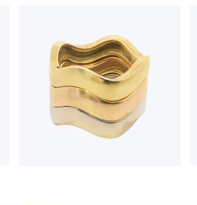 18K Tri-Color Gold Set of Wave Rings