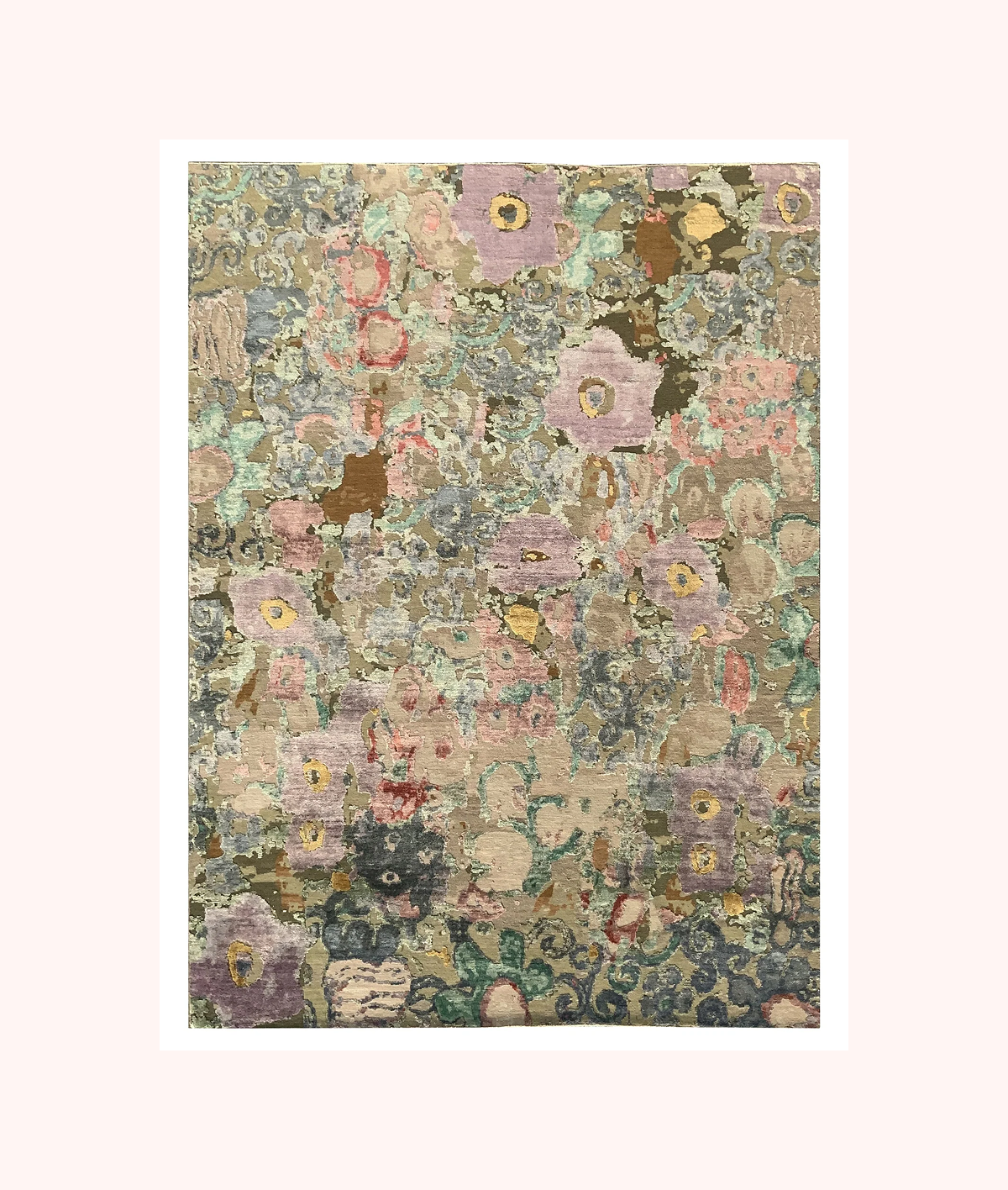 Multicolored Contemporary Wool Silk Blend Rug