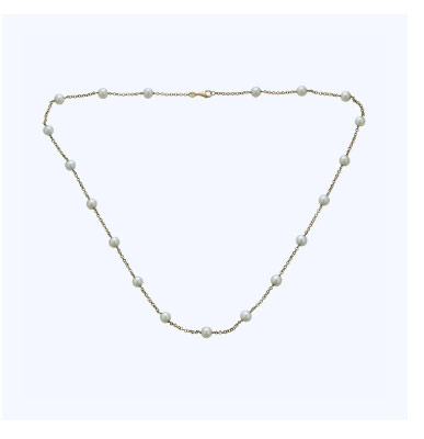 14K Yellow Gold Pearl Station Necklace