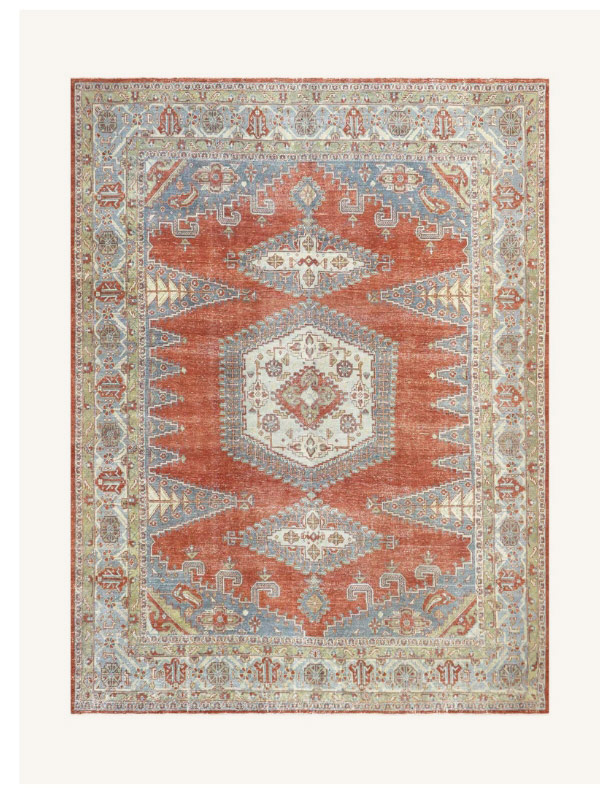 Red Blue Vintage Antique Traditional Tabriz Wool Rug 