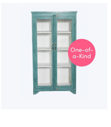 Vintage Teal-Painted Glass Front Cabinet