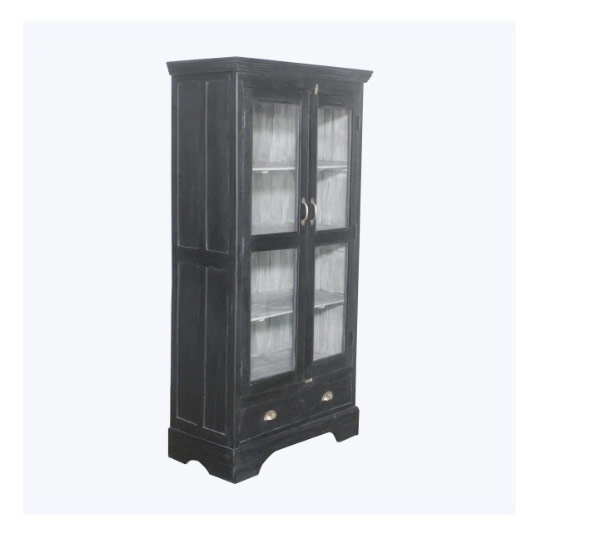 Vintage Black-Painted Glass Front Cabinet