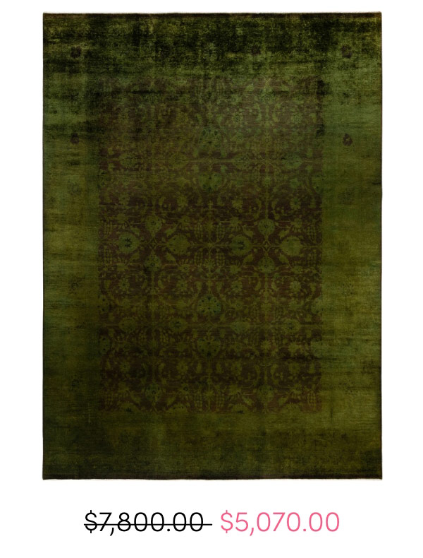 Green Overdyed Wool Rug - 9' x 12'1"