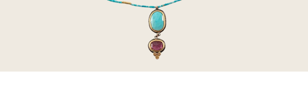 Ananda Khalsa 22k Gold Rosecut Turquoise + Pink Sapphire Necklace