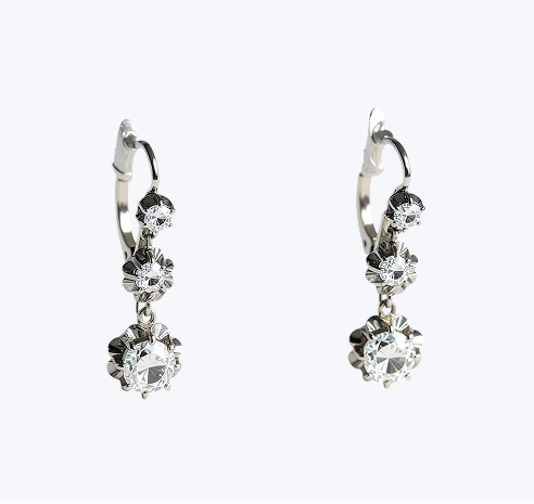 abcVintage Antique 18KG and Platinum 1.5 ct. TW Diamond Ear Pendants