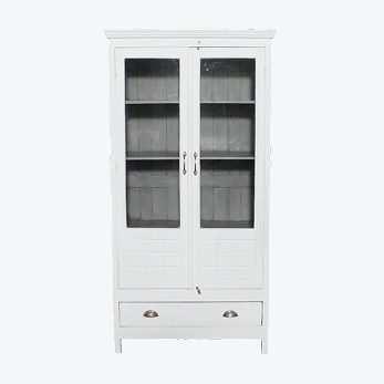 Vintage White-Painted Glass Front Cabinet