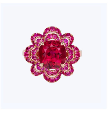 Camellia Rubellite Flower Ring