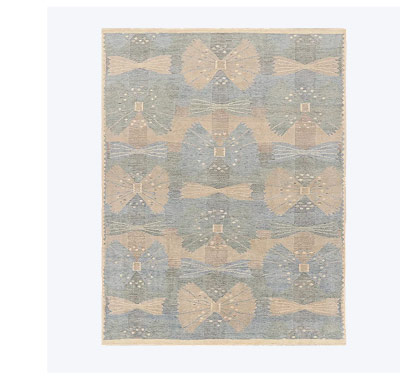 Blue & Brown Contemporary Scandinavian Wool Cotton Blend Rug - 9'4" x 11'11"
