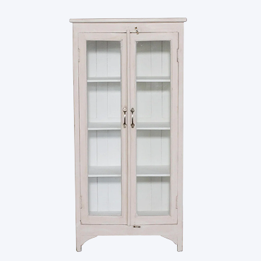 Vintage Pink-Painted Glass Front Cabinet