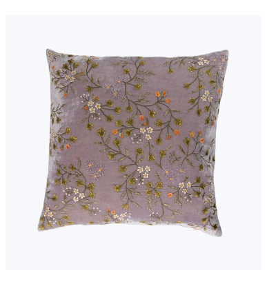 Sophia Silk Velvet Small Flowers Pillow, Lavender