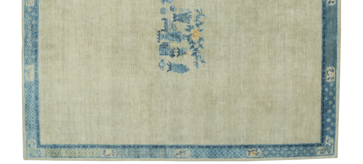 Blue Traditional Wool Silk Rug - 7'11" x 10'