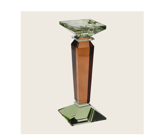 Column Ornamental Crystal Candle Holder - Olive/Suede
