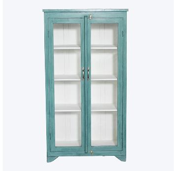Vintage Teal-Painted Glass Front Cabinet