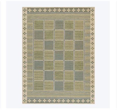 Green Flatweave Swedish Inspired Wool Rug - 6' x 9'