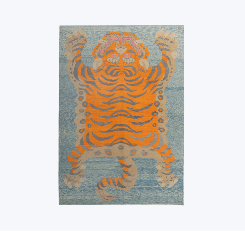 Blue Contemporary Tiger Wool Rug - 6'11" x 10'5"