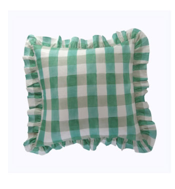 blossom plaid linen ruffle euro sham pair