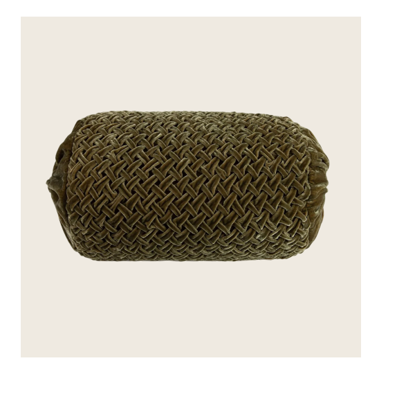 Anke Drechsel Basket Weave Silk Velvet Bolster Pillow - Olive