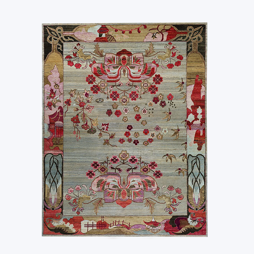 Pink Grey Alchemy Traditional Silk Wool Blend Rug - 8' x 10'5"