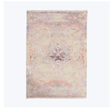 Pink Transitional Wool Art Silk Blend Rug - 4'2" x 6'