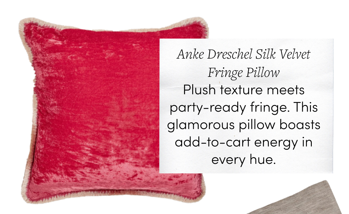 Anke Dreschel Silk Velvet Fringe Pillow- Hot Pink