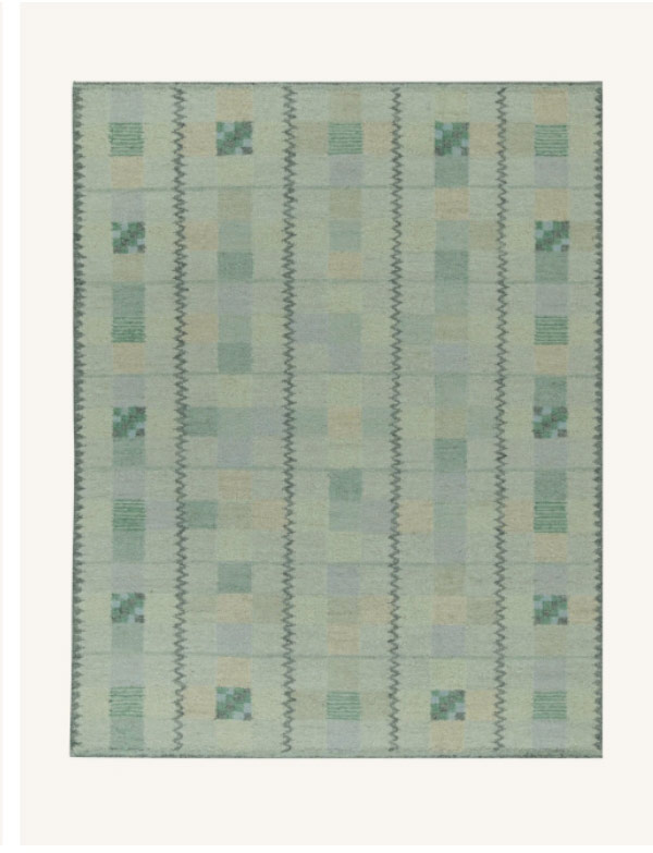 Teal Swedish Inspired Wool Flatweave Rug - 9'4" x 11'11"