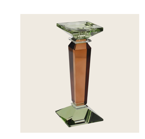 Column Ornamental Crystal Candle Holder - Olive/Suede/Olive