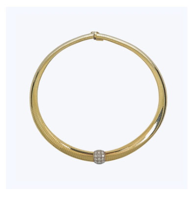 Vintage Italian 14K YG Diamond Omega Necklace