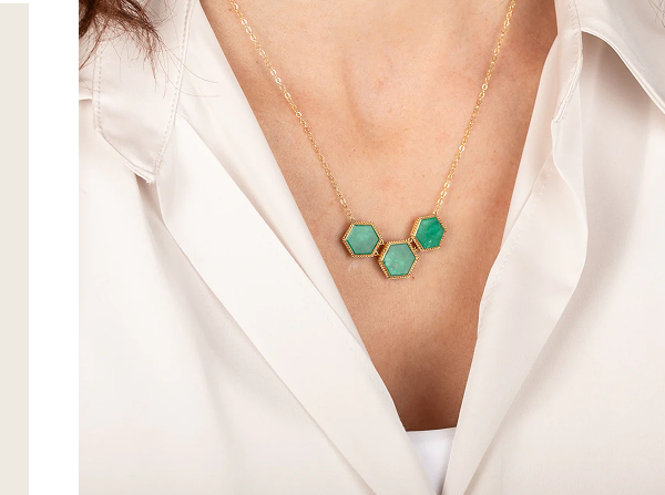 Amali Three-Stone Emerald Necklace