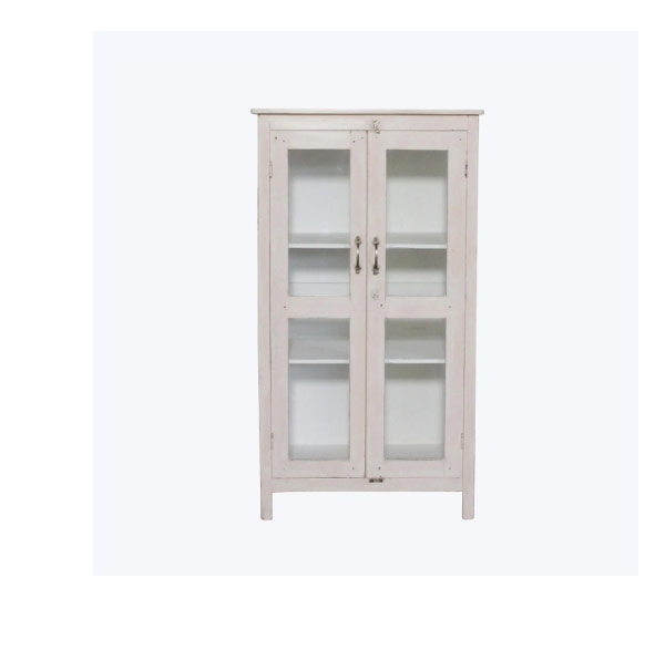 Vintage Pink-Painted Glass Front Cabinet