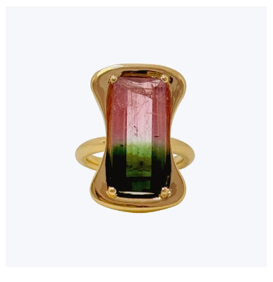 Watermelon Tourmaline Wave Ring