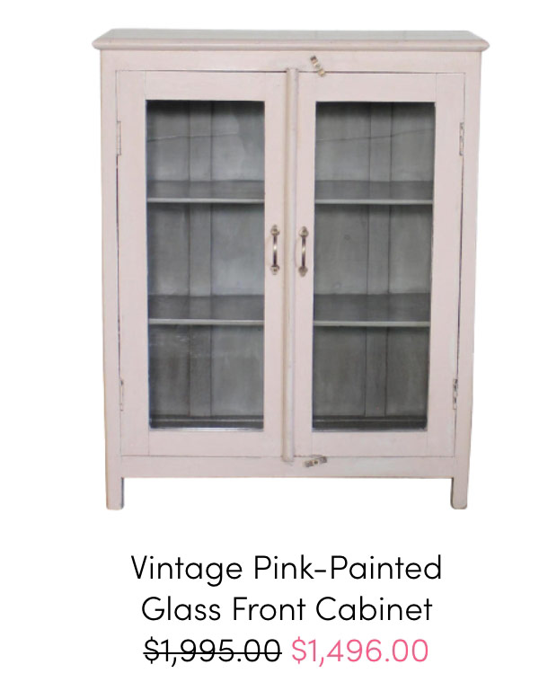 Vintage Pink-Painted Glass Front Cabinet