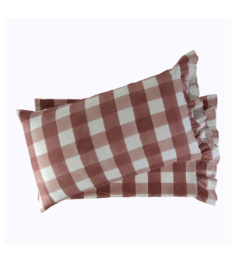 blossom plaid linen ruffle pillowcase pair