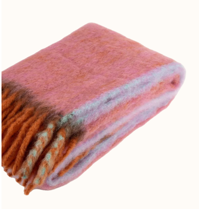 abcDNA Mohair Twist Frame Throw - Peach/Turquoise