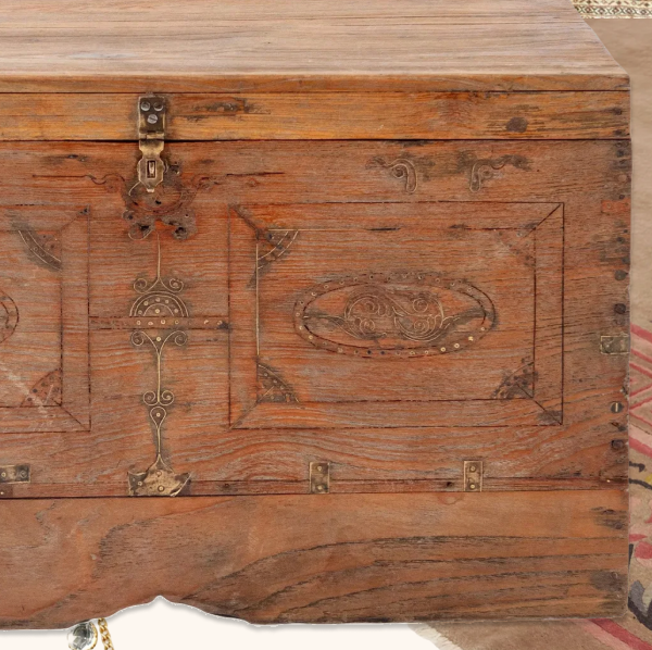 abcVintage Carved Secret Compartment Trunk