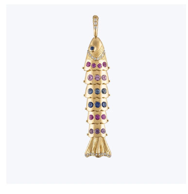 Swedish Fish Pendant, Yellow Gold, Pastel, Large