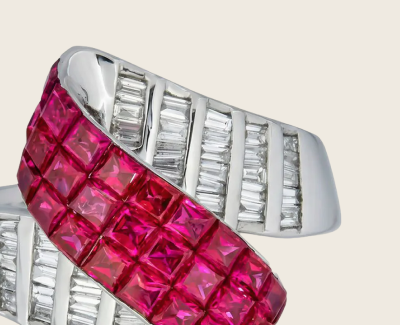 Ruby & Diamond Invisible Set Ribbon Ring