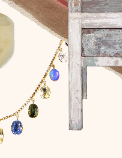 abcVintage Yellow Gold Necklace with Precious and Semiprecious Stones