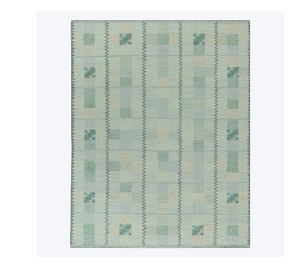 Teal Swedish Inspired Wool Flatweave Rug - 9'4" x 11'11"