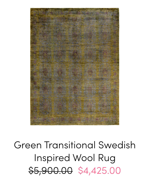 Green Transitional Swedish Inspired Wool Rug