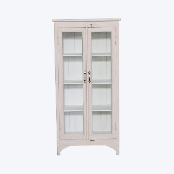 Vintage Pink-Painted Glass Front Cabinet