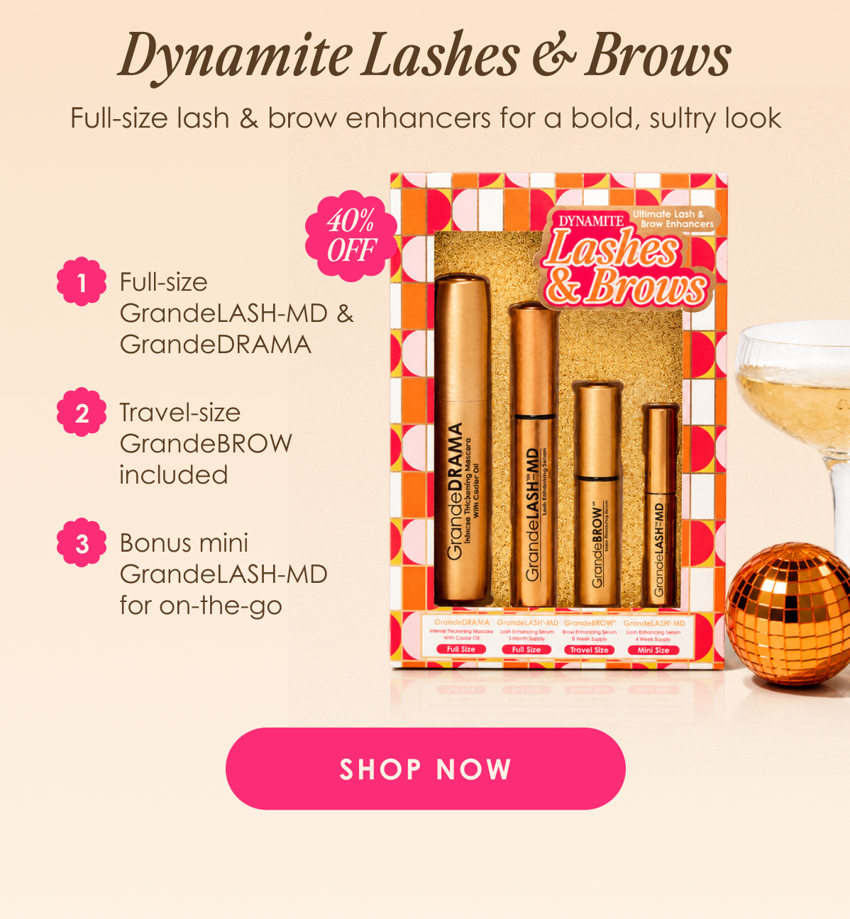 Dynamite Lashes & Brows set (includes full-size GrandeLASH-MD & GrandeDRAMA + travel-size GrandeBROW + bonus mini GrandeLASH-MD)