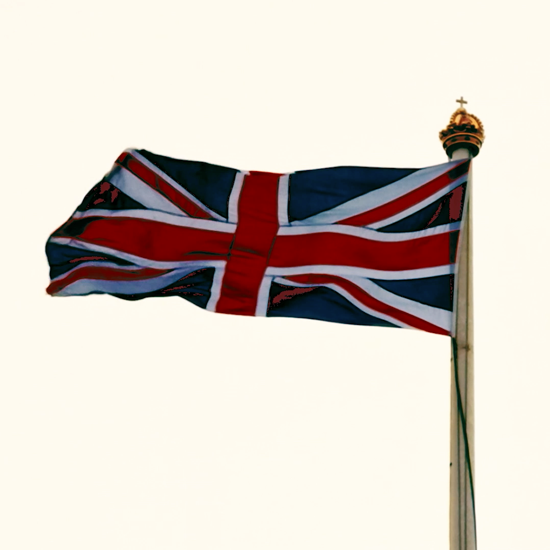 british flag on grey skies