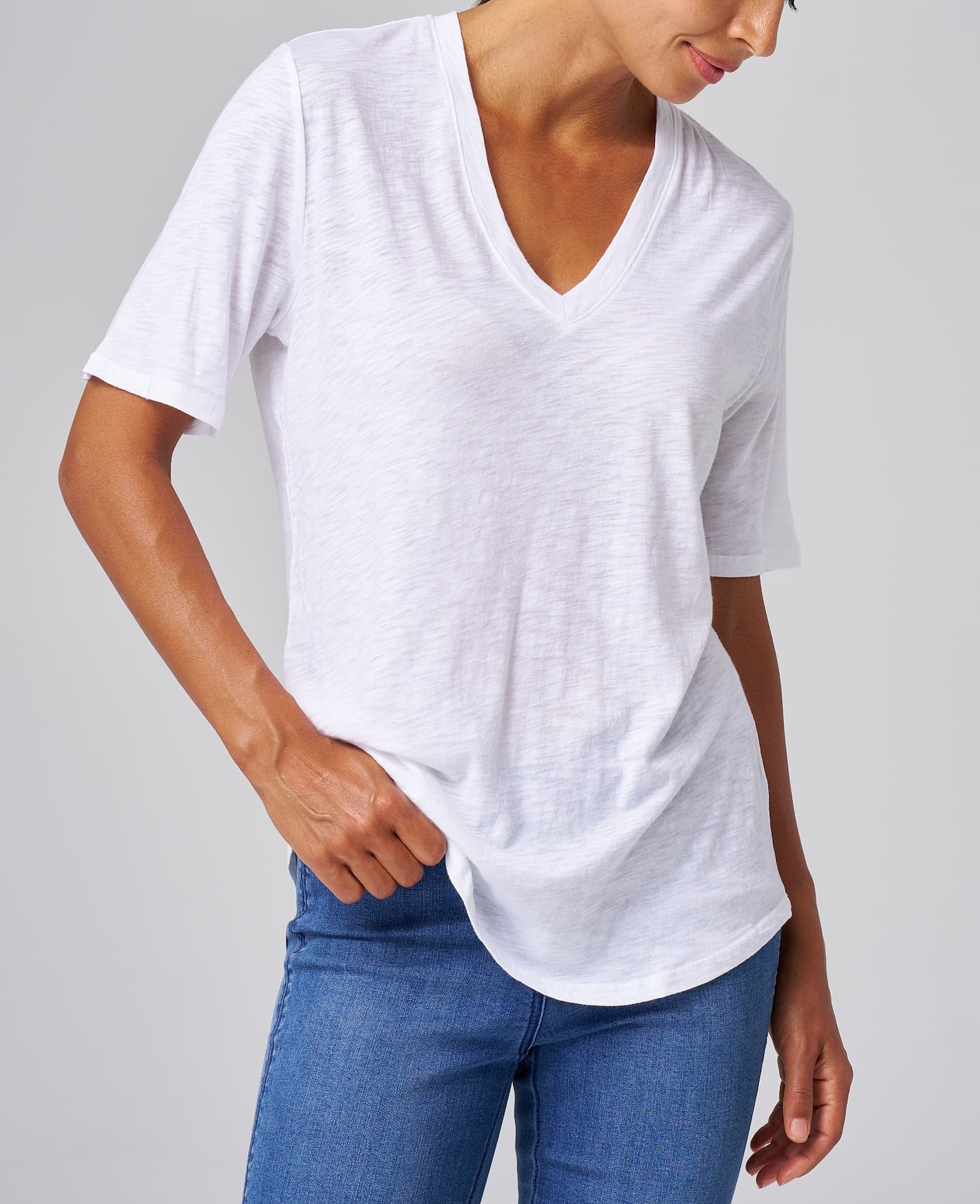 Woman in White T-Shirt and jeans