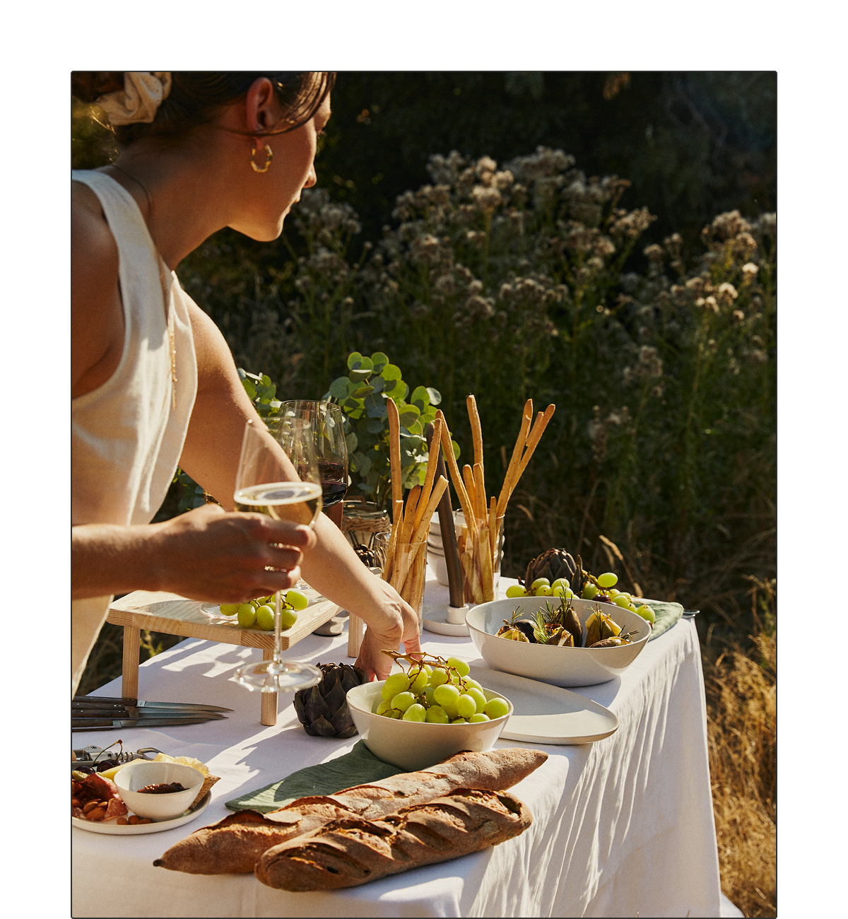 Hand-finished ceramics to serve the whole spread, wherever it happens to be.