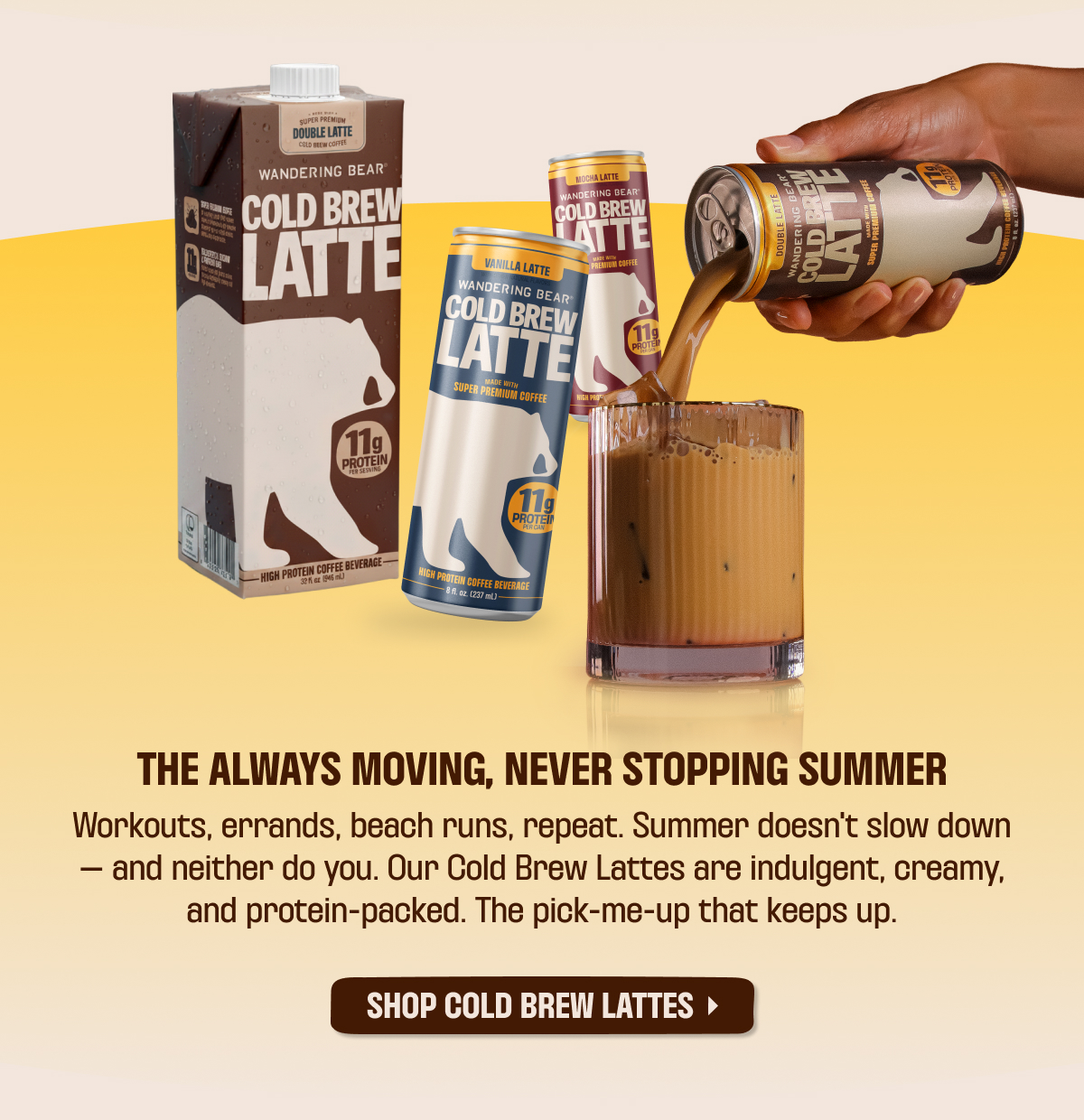 The Always Moving, Never Stopping Summer - Wandering Bear Cold Brew Latte cartons and cans