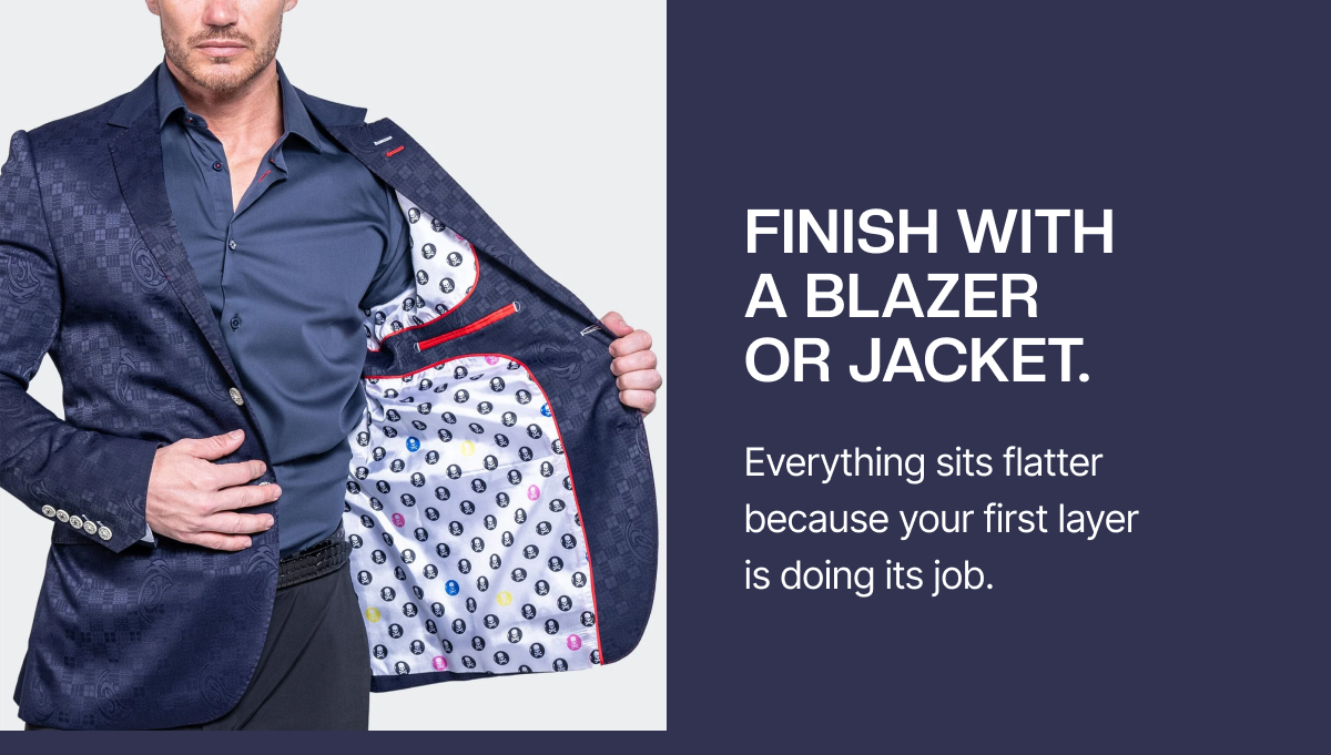 Finish with a blazer or jacket. Everything sits flatter because your first layer is doing its job.  {SEE ALL 9 SHADES}