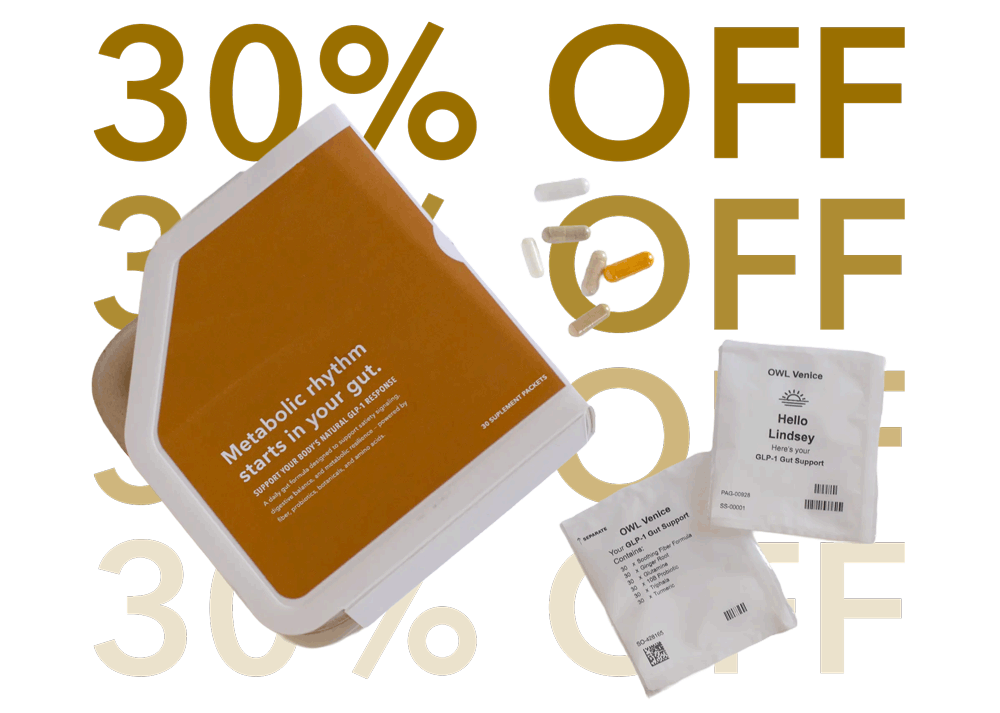 30-day GLP-1 & Gut Support pack (includes probiotics, fiber, turmeric, ginger, triphala)