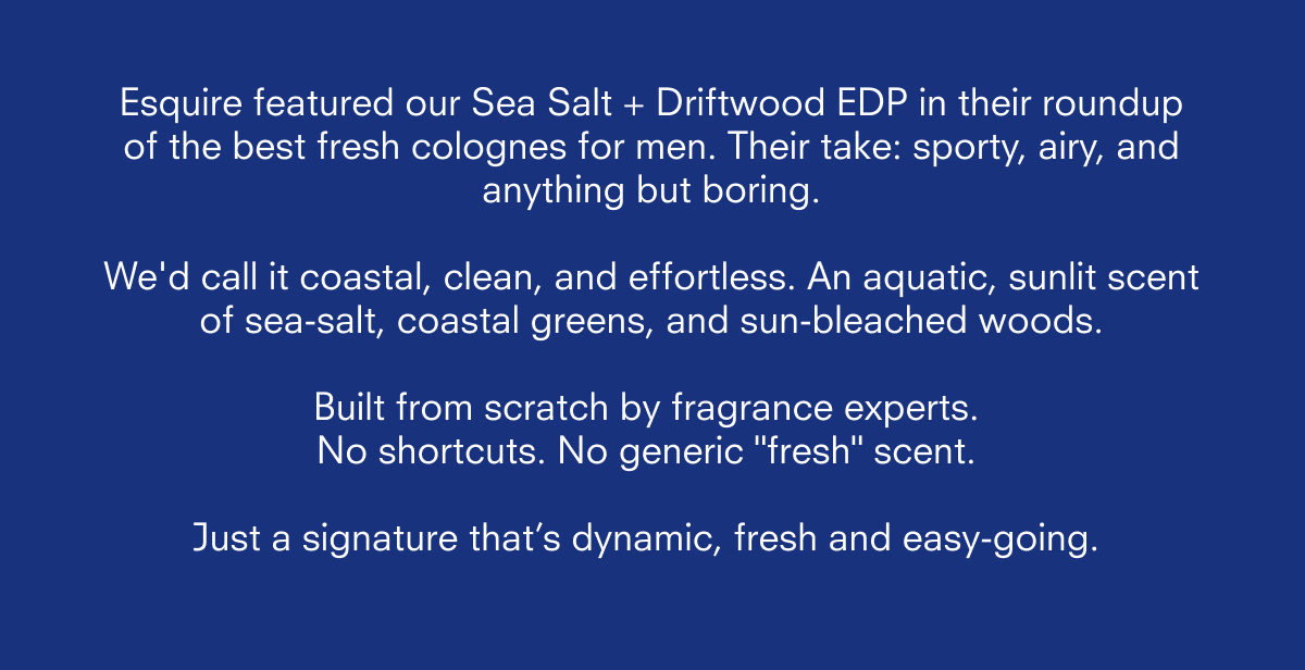 esquire featured our Sea salt + DRifywood EDP