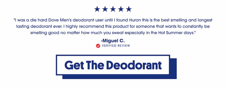 5-star review for Huron Deodorant from verified customer Miguel C. - Get the deodorant